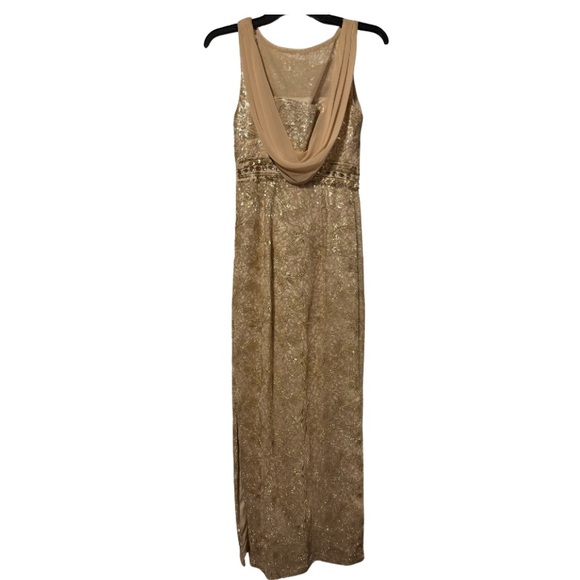 Calvin Klein Gold Lace Rhinestone Formal Long Dress - Picture 2 of 3